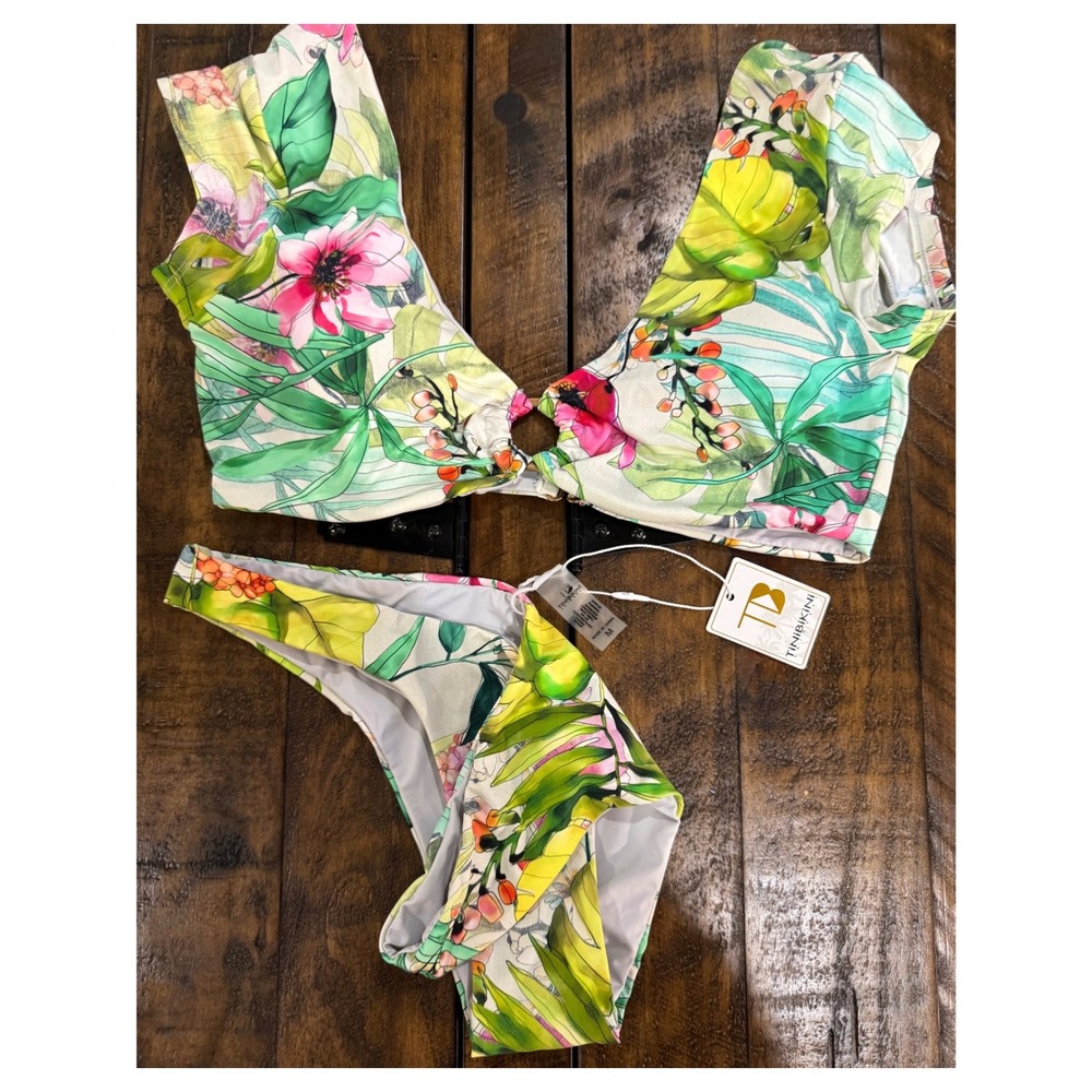 TiNiBiKiNi NWT Tropical Floral O-Ring Cap Sleeve Festival Bikini Thong Size M - Picture 8 of 8